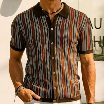 Men's Polo Shirt Chevron Button-down Breathable Cotton