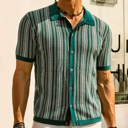 Men's Polo Shirt Chevron Button-down Breathable Cotton