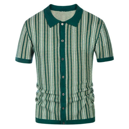Men's Polo Shirt Chevron Button-down Breathable Cotton