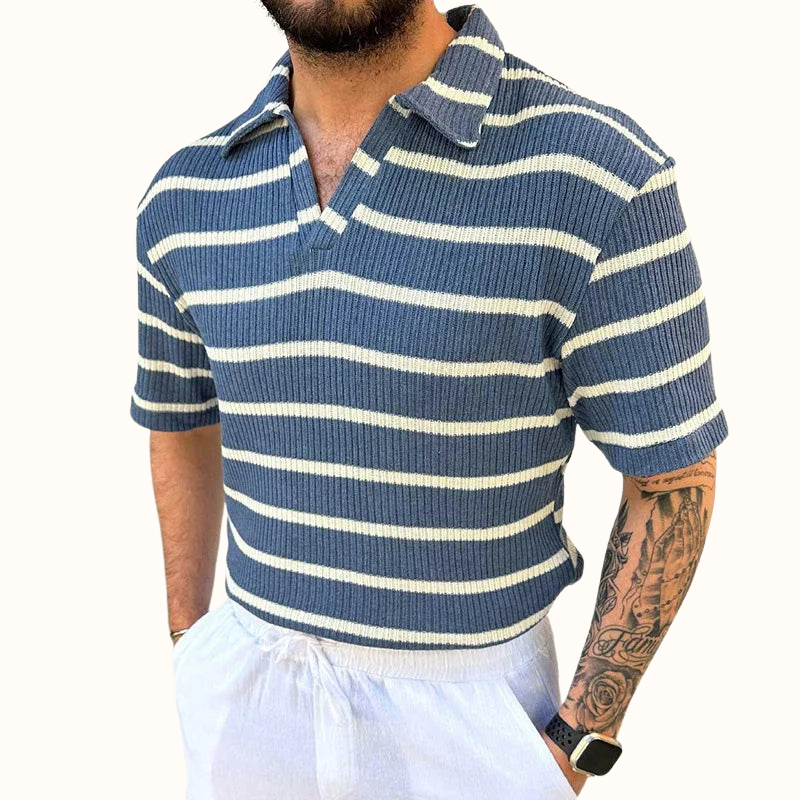 Men's Polo Shirt Relaxed Collar with Airy Stripes