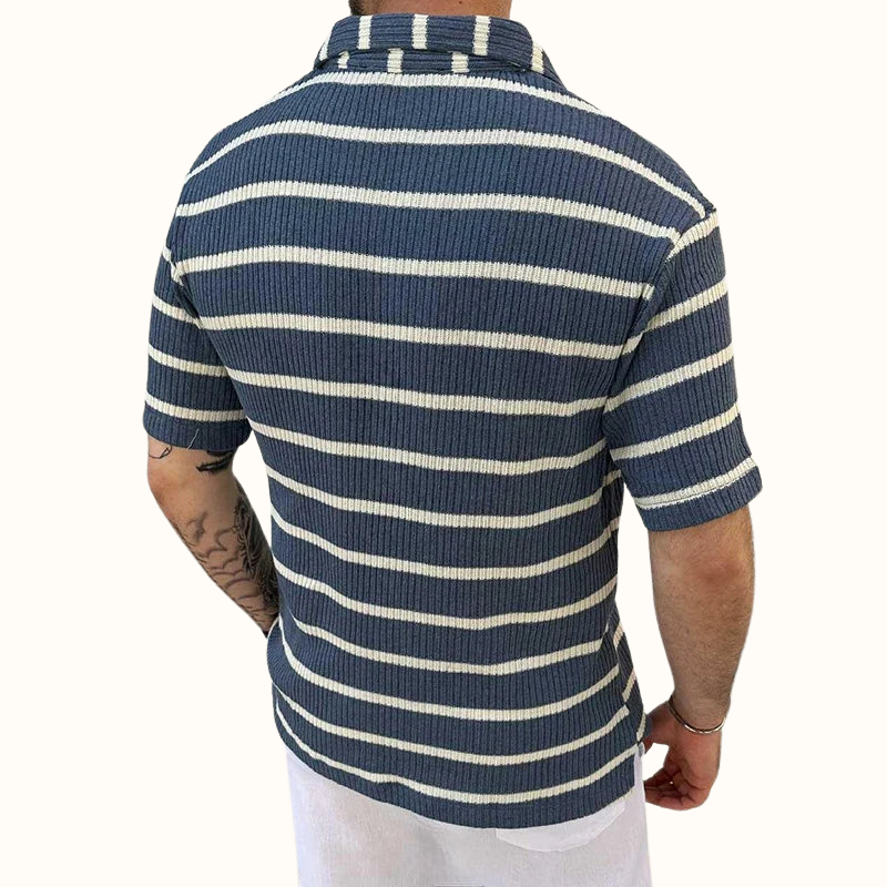 Men's Polo Shirt Relaxed Collar with Airy Stripes