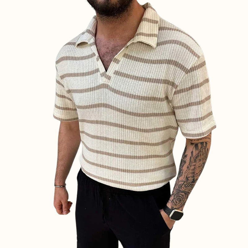 Men's Polo Shirt Relaxed Collar with Airy Stripes