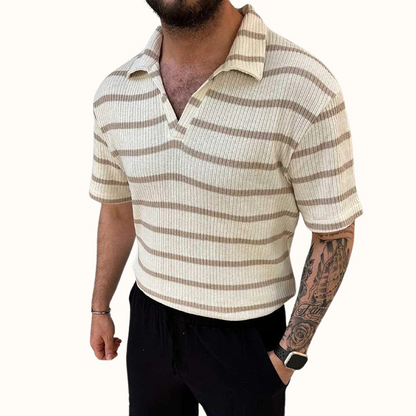 Men's Polo Shirt Relaxed Collar with Airy Stripes