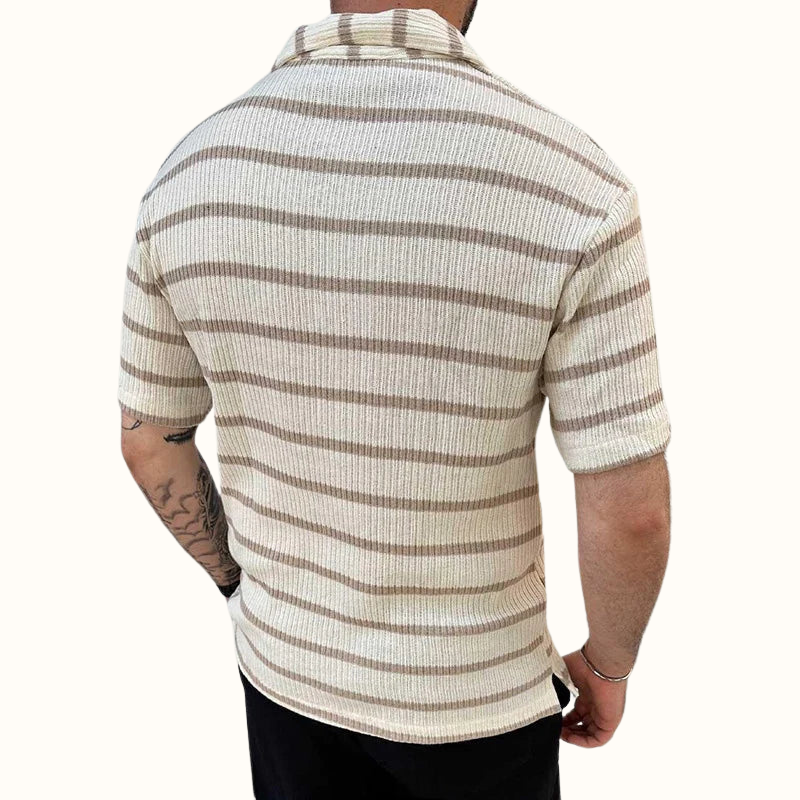 Men's Polo Shirt Relaxed Collar with Airy Stripes