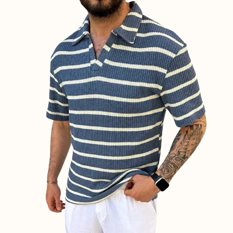 Men's Polo Shirt Relaxed Collar with Airy Stripes