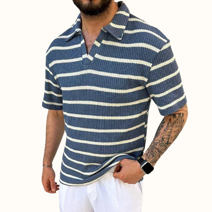 Men's Polo Shirt Relaxed Collar with Airy Stripes