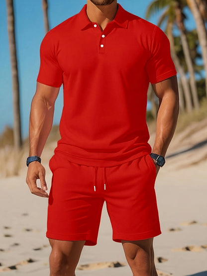 Men's Polo and Short Set Ton-sur-Ton Knitted Fabric