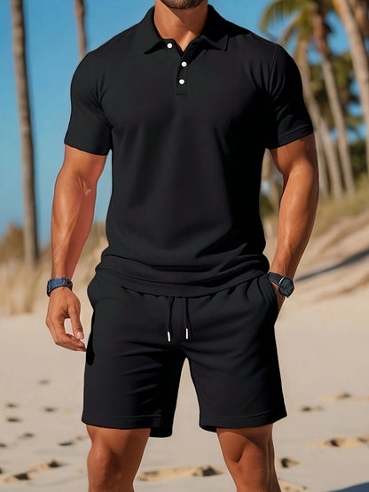 Men's Polo and Short Set Ton-sur-Ton Knitted Fabric