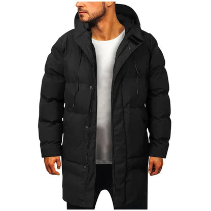 Men's Puffer Jacket with Long Hood and Spacious Pockets