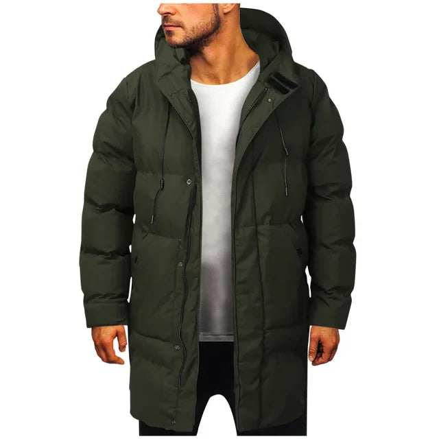 Men's Puffer Jacket with Long Hood and Spacious Pockets