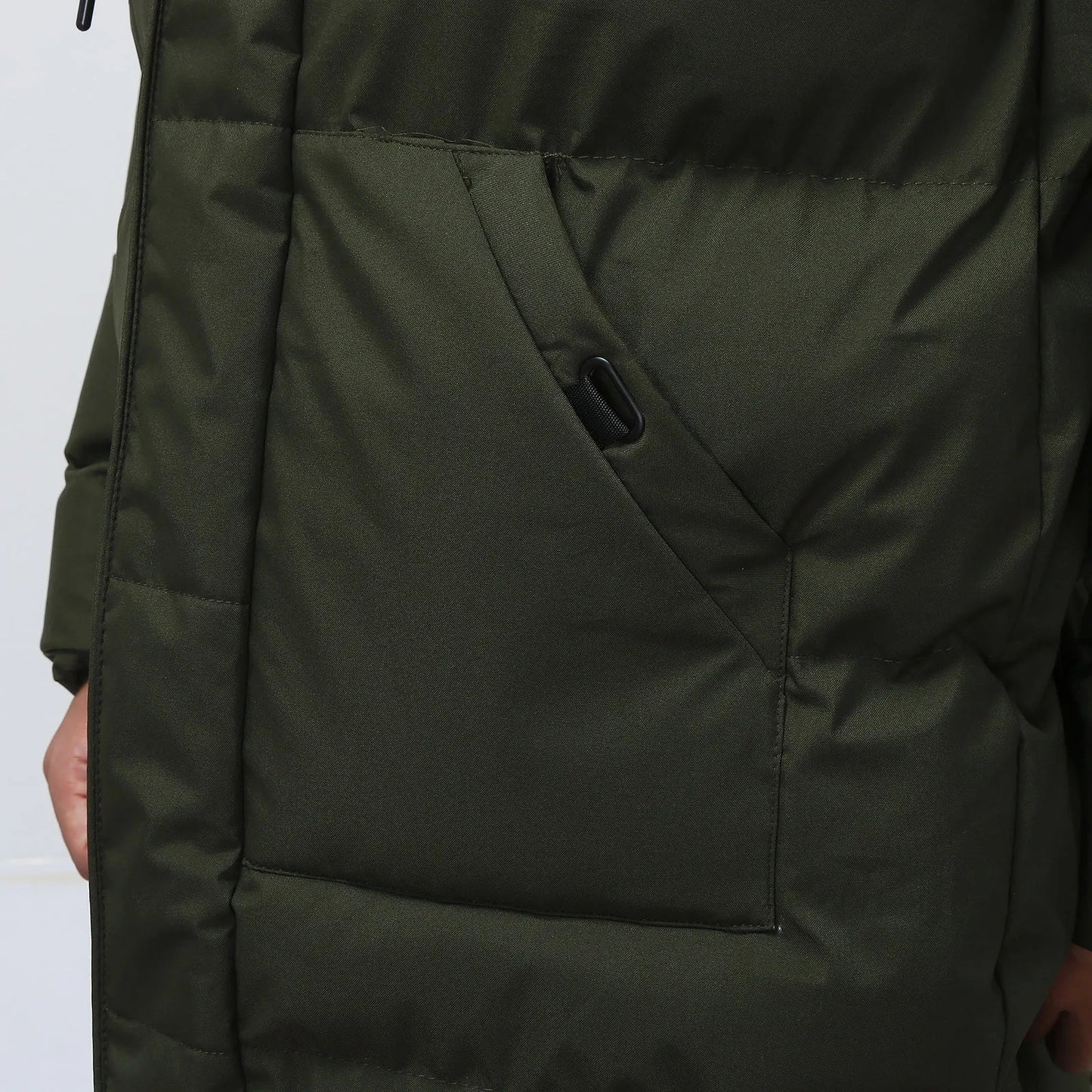 Men's Puffer Jacket with Long Hood and Spacious Pockets