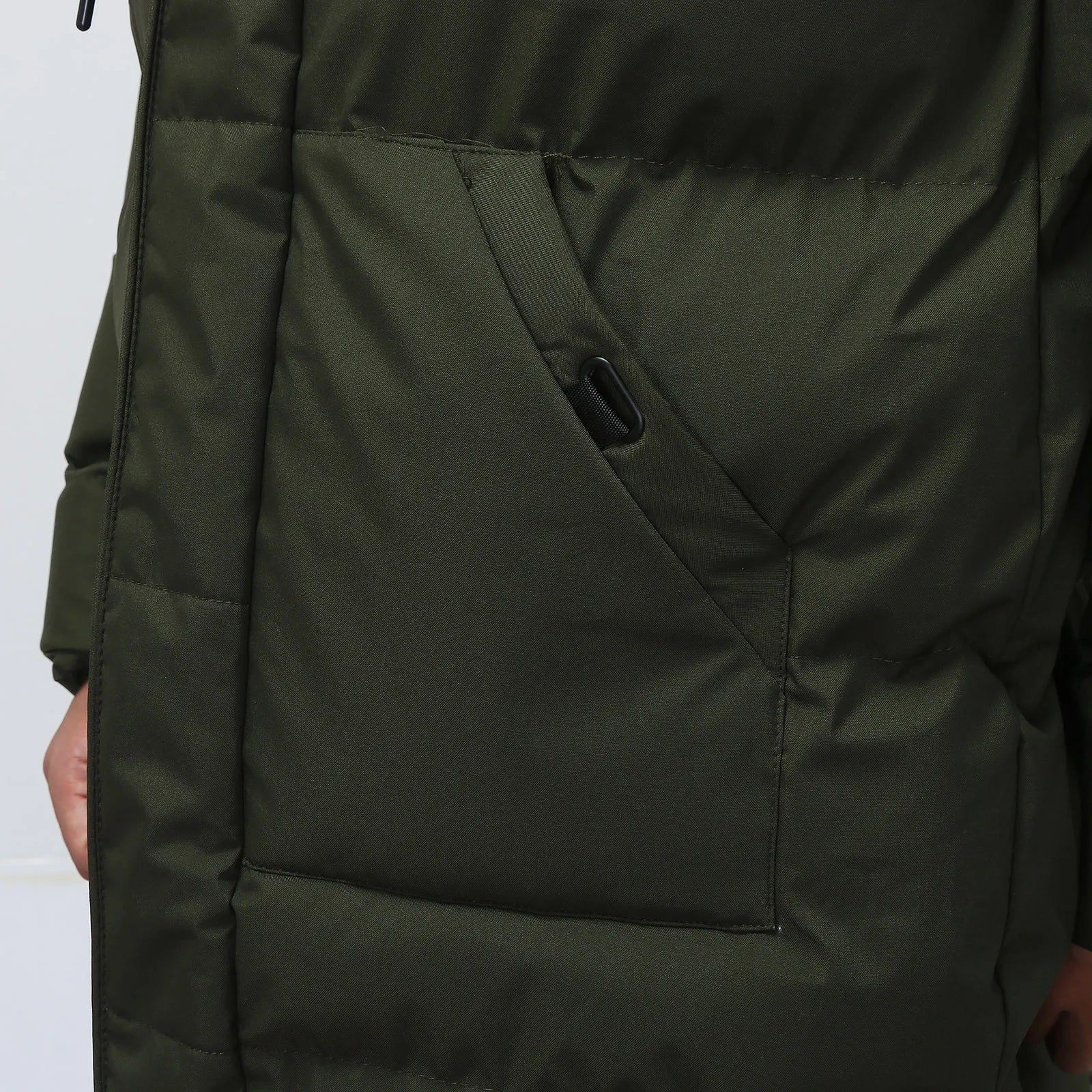 Men's Puffer Jacket with Long Hood and Spacious Pockets