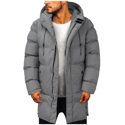 Men's Puffer Jacket with Long Hood and Spacious Pockets