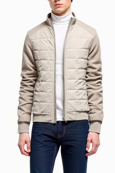 Men's Quilted Jacket Classic With Rib Knitted Sleeves