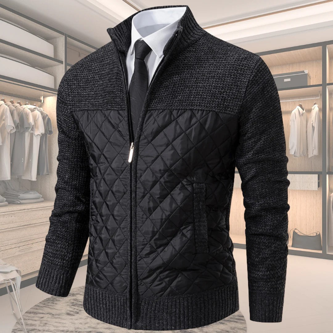 Men's Quilted Sweater with Checkered Pattern