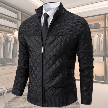 Men's Quilted Sweater with Checkered Pattern