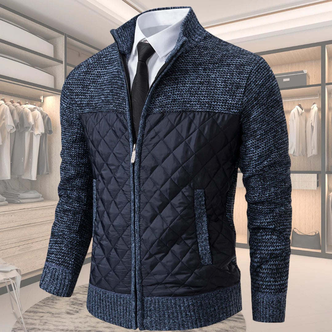 Men's Quilted Sweater with Checkered Pattern