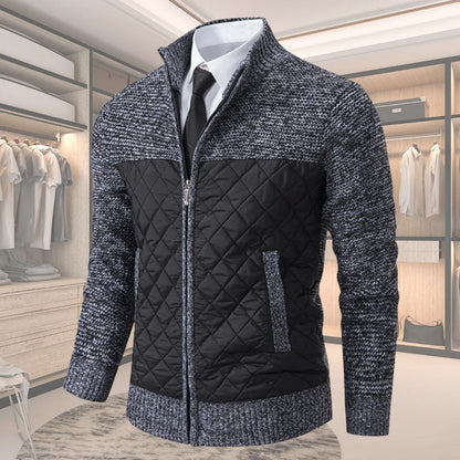 Men's Quilted Sweater with Checkered Pattern