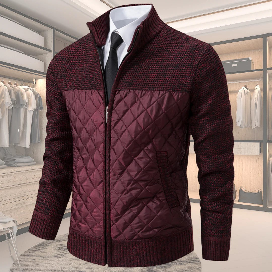 Men's Quilted Sweater with Checkered Pattern