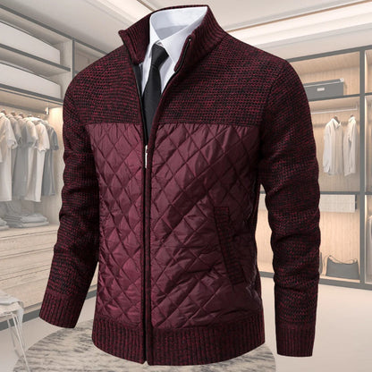Men's Quilted Sweater with Checkered Pattern