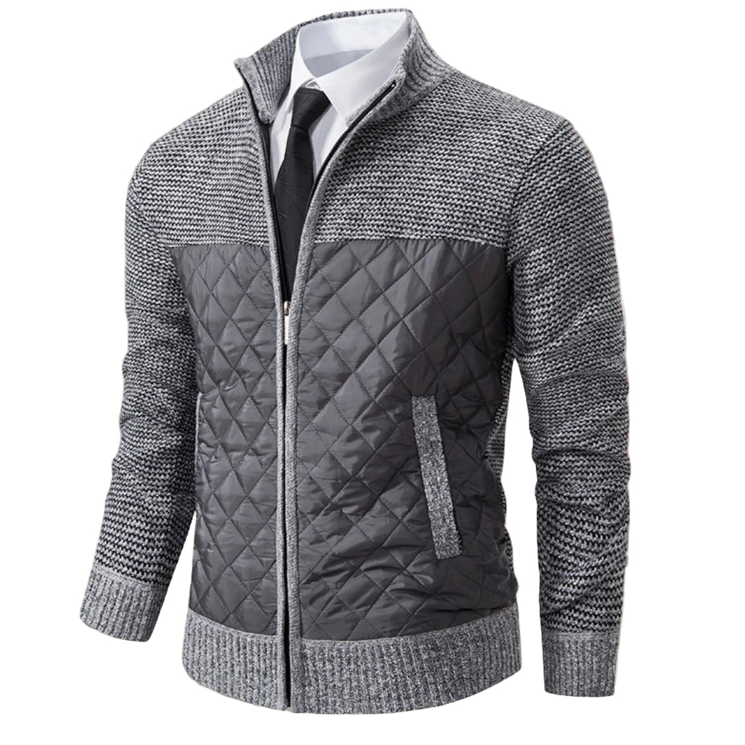 Men's Quilted Sweater with Checkered Pattern