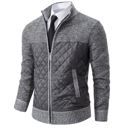 Men's Quilted Sweater with Checkered Pattern