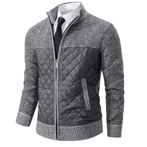 Men's Quilted Sweater with Checkered Pattern