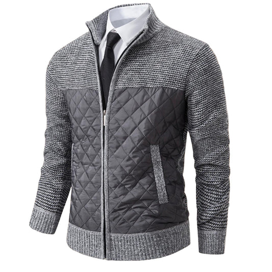 Men's Quilted Sweater with Checkered Pattern