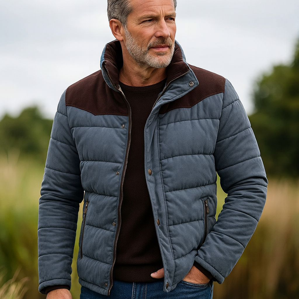 Men's Quilted Winter Coat with Suede Details