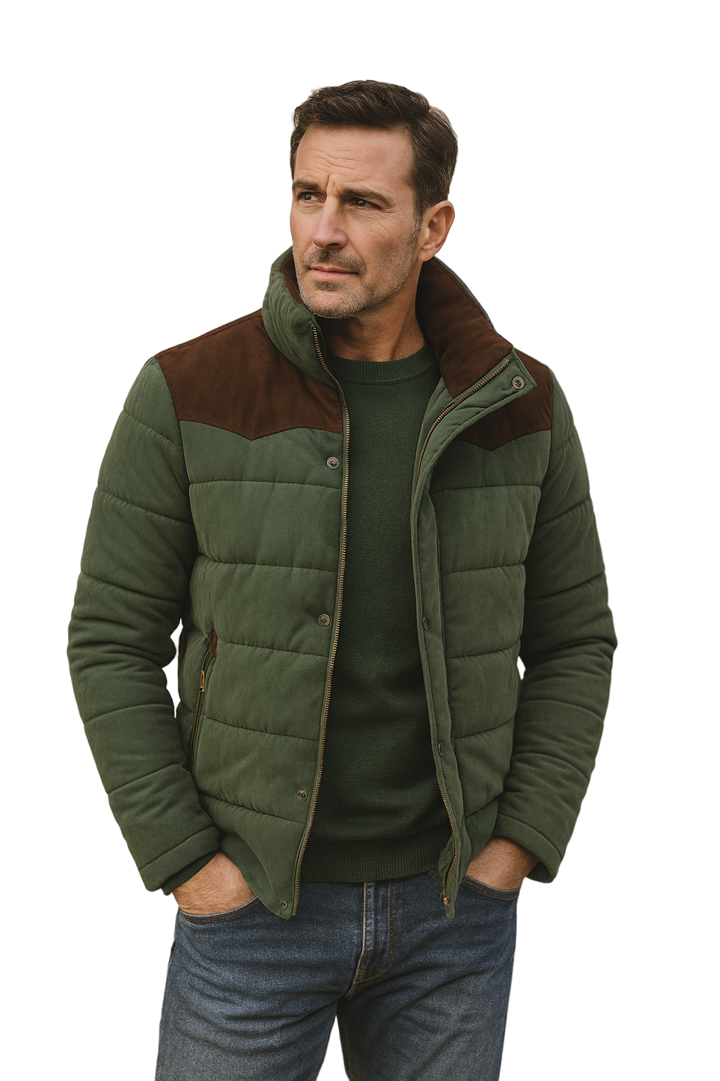Men's Quilted Winter Coat with Suede Details