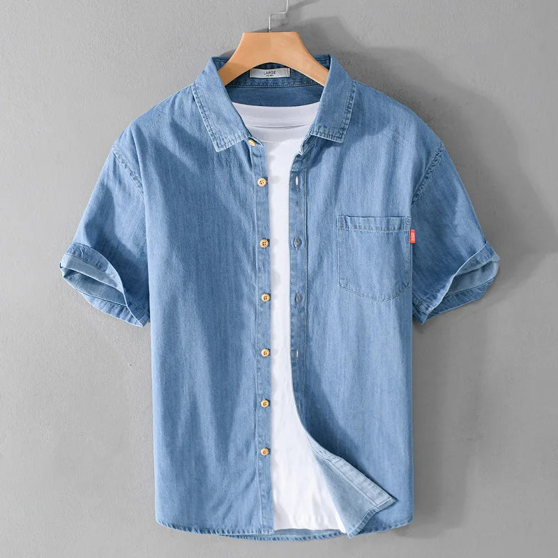 Men's Shirt Denim Casual Style Breathable Material