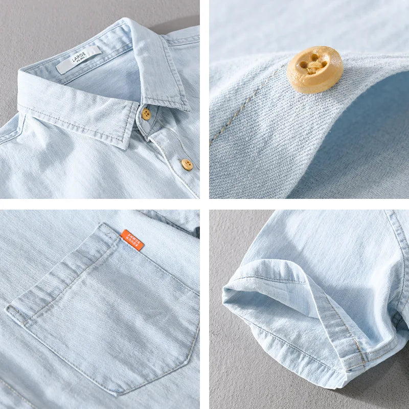 Men's Shirt Denim Casual Style Breathable Material