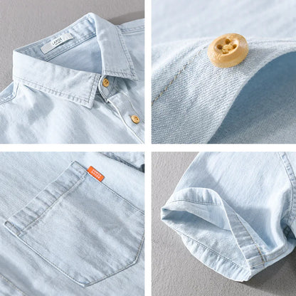 Men's Shirt Denim Casual Style Breathable Material