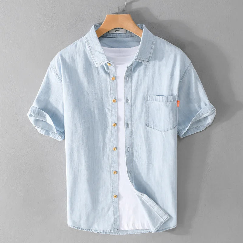 Men's Shirt Denim Casual Style Breathable Material