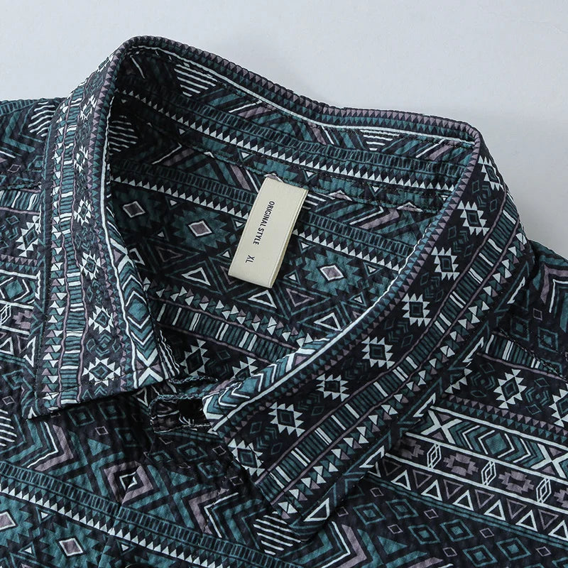 Men's Shirt Vintage Printed Cotton Blend Comfortable
