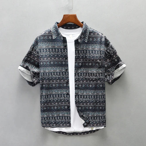 Men's Shirt Vintage Printed Cotton Blend Comfortable