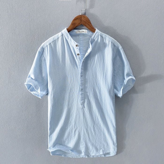 Men's Short-Sleeve Shirt Relaxed Linen Style Material