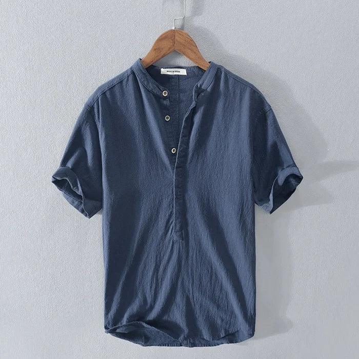 Men's Short-Sleeve Shirt Relaxed Linen Style Material