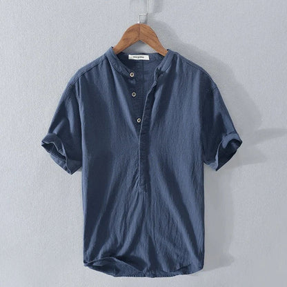Men's Short-Sleeve Shirt Relaxed Linen Style Material
