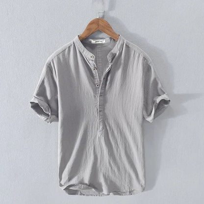Men's Short-Sleeve Shirt Relaxed Linen Style Material