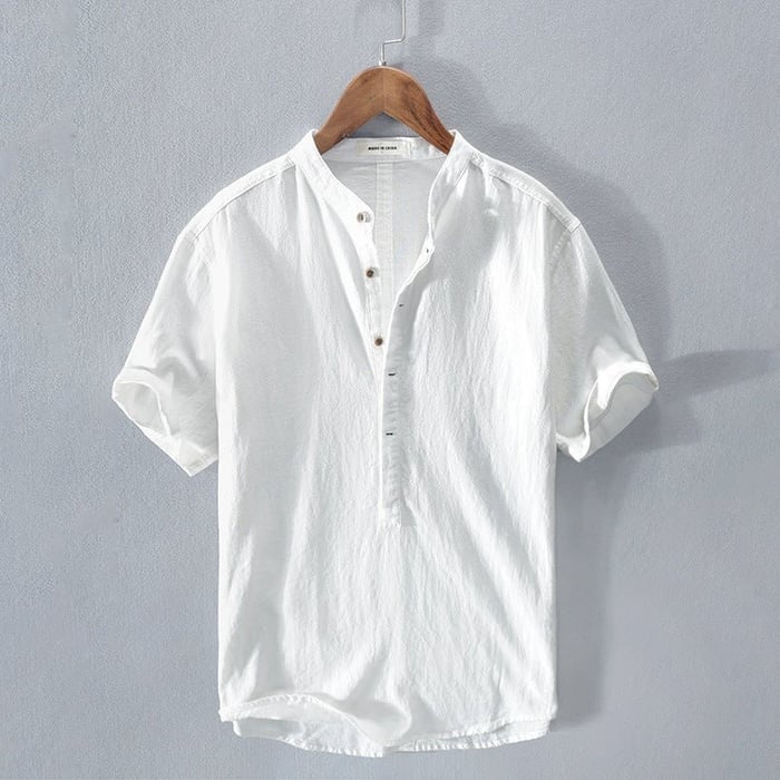 Men's Short-Sleeve Shirt Relaxed Linen Style Material