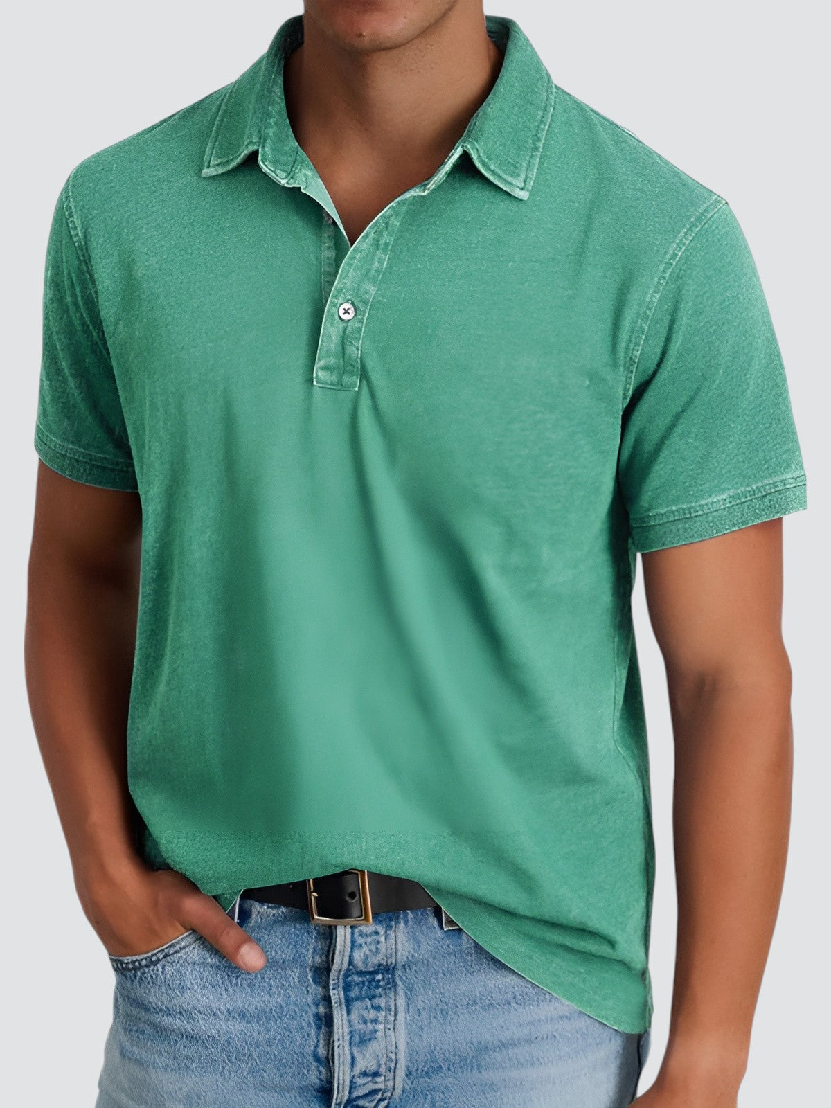 Men's Short-sleeved Polo Shirt Relaxed Soft Washed Texture