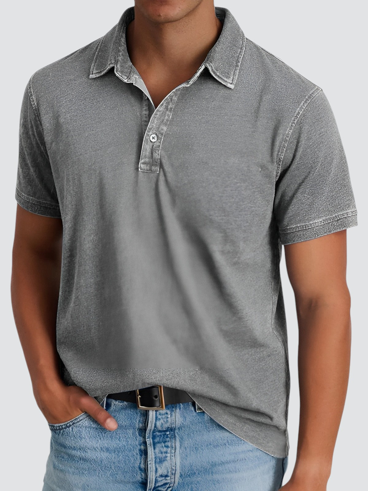 Men's Short-sleeved Polo Shirt Relaxed Soft Washed Texture