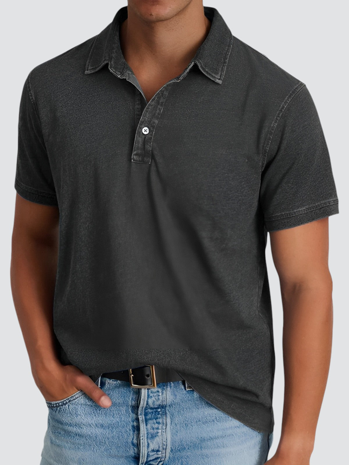 Men's Short-sleeved Polo Shirt Relaxed Soft Washed Texture