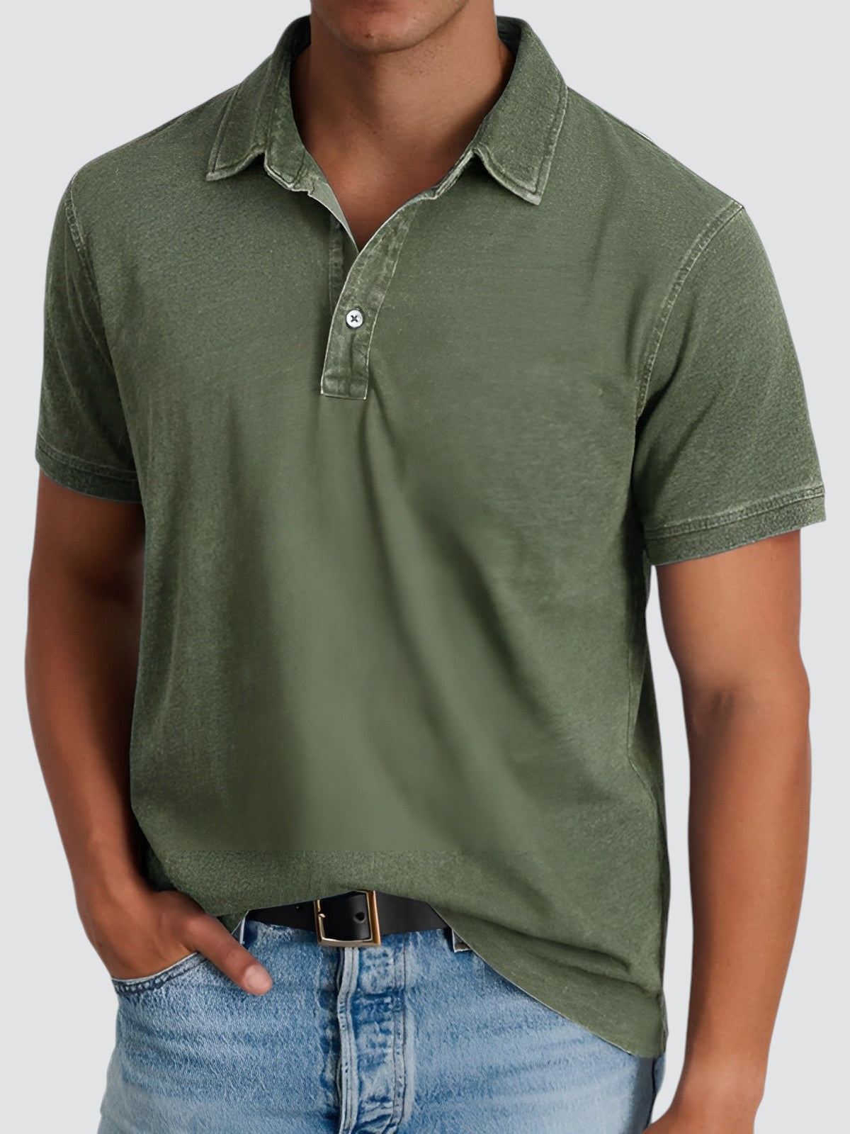 Men's Short-sleeved Polo Shirt Relaxed Soft Washed Texture
