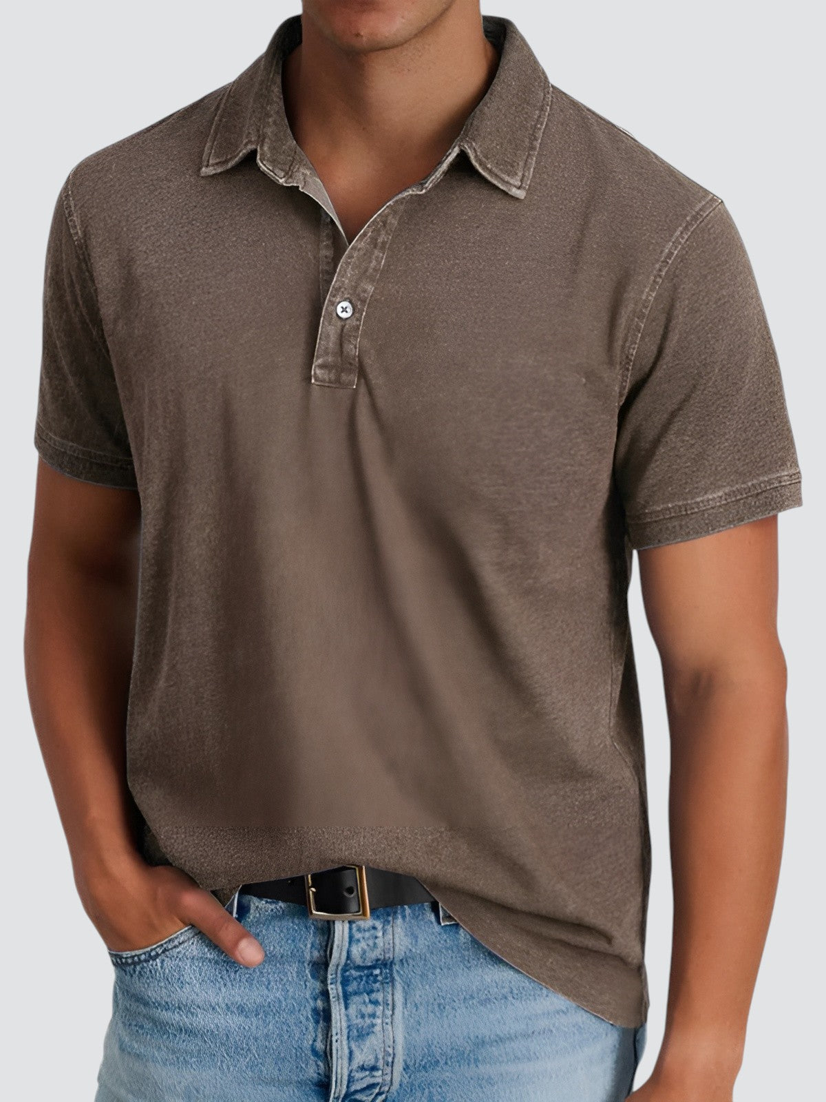 Men's Short-sleeved Polo Shirt Relaxed Soft Washed Texture