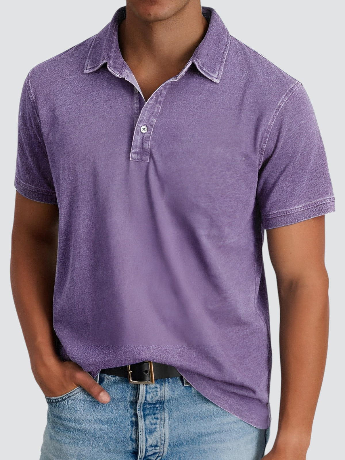 Men's Short-sleeved Polo Shirt Relaxed Soft Washed Texture