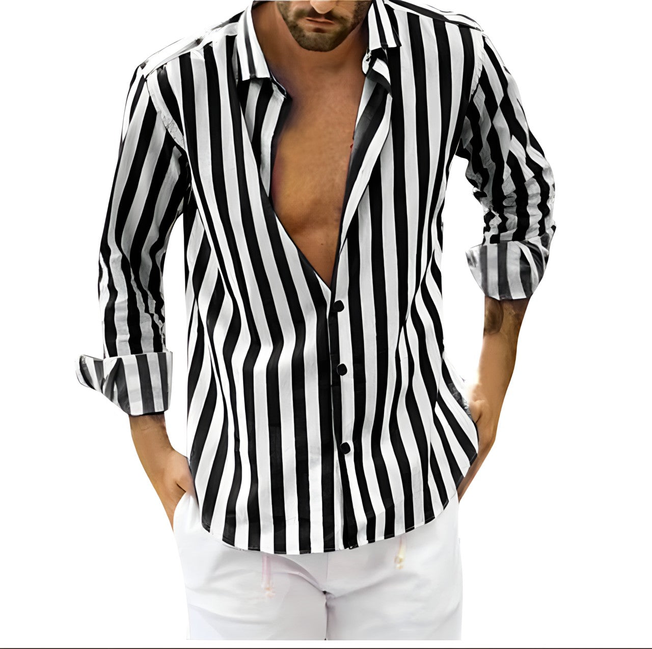 Men's Striped Cotton Blend Casual Shirt for Comfort and Style