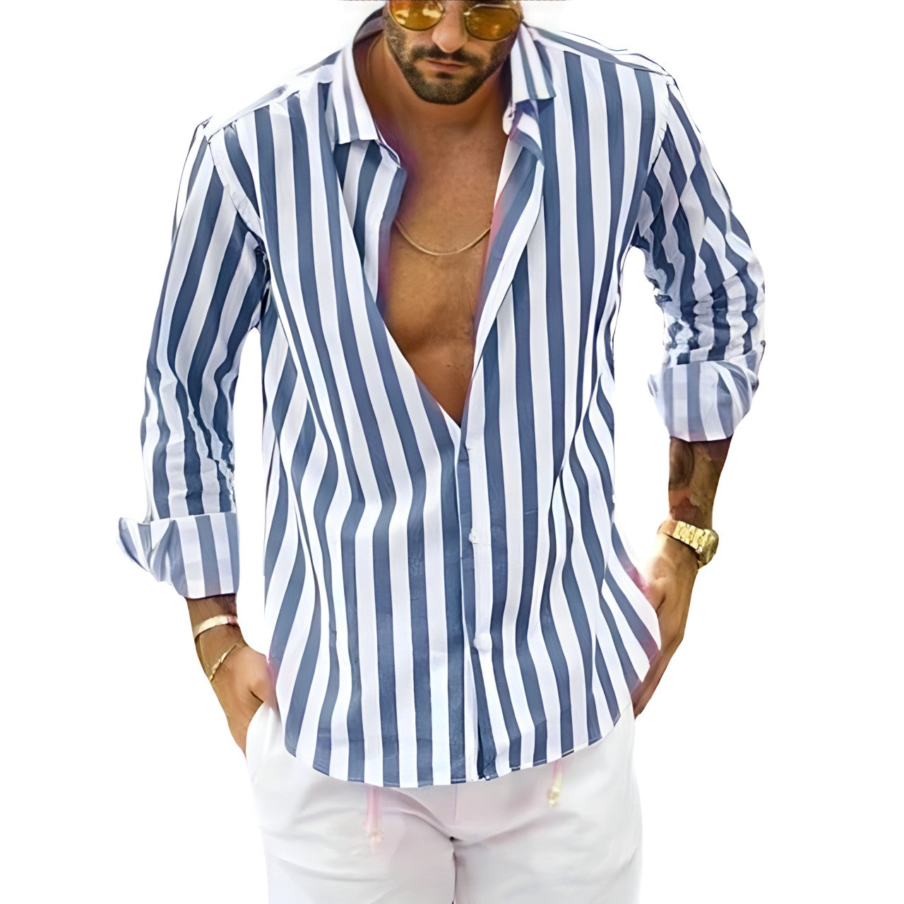 Men's Striped Cotton Blend Casual Shirt for Comfort and Style