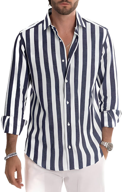 Men's Striped Cotton Blend Casual Shirt for Comfort and Style